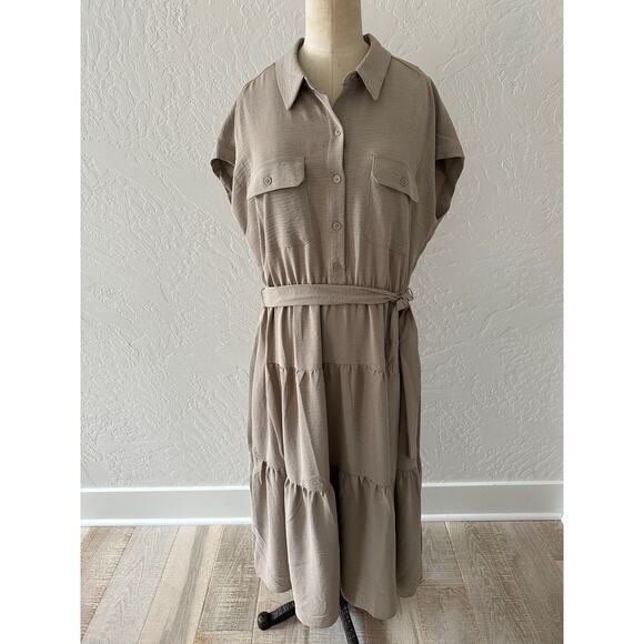 dkny tiered tie neck dress